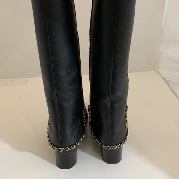 Chanel black leather knee high boots 39,5 g chain - Picture 4 of 16